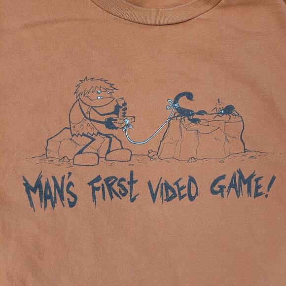 Vintage Funny Caveman Shirt XL 23x27 Geek-Humor Cropped Y2K - Picture 7 of 11